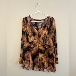 Torrid Black and Brown Tie Dyed Long sleeve blouse